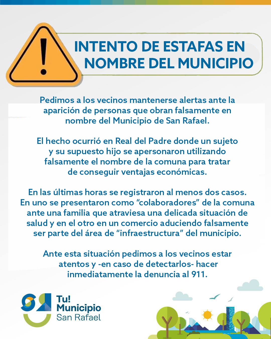 Alerta por intentos de estafa en nombre del Municipio de San Rafael