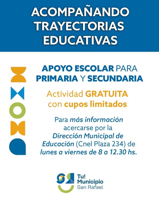 El Municipio abre inscripciones para apoyaturas escolares de nivel primario y secundario